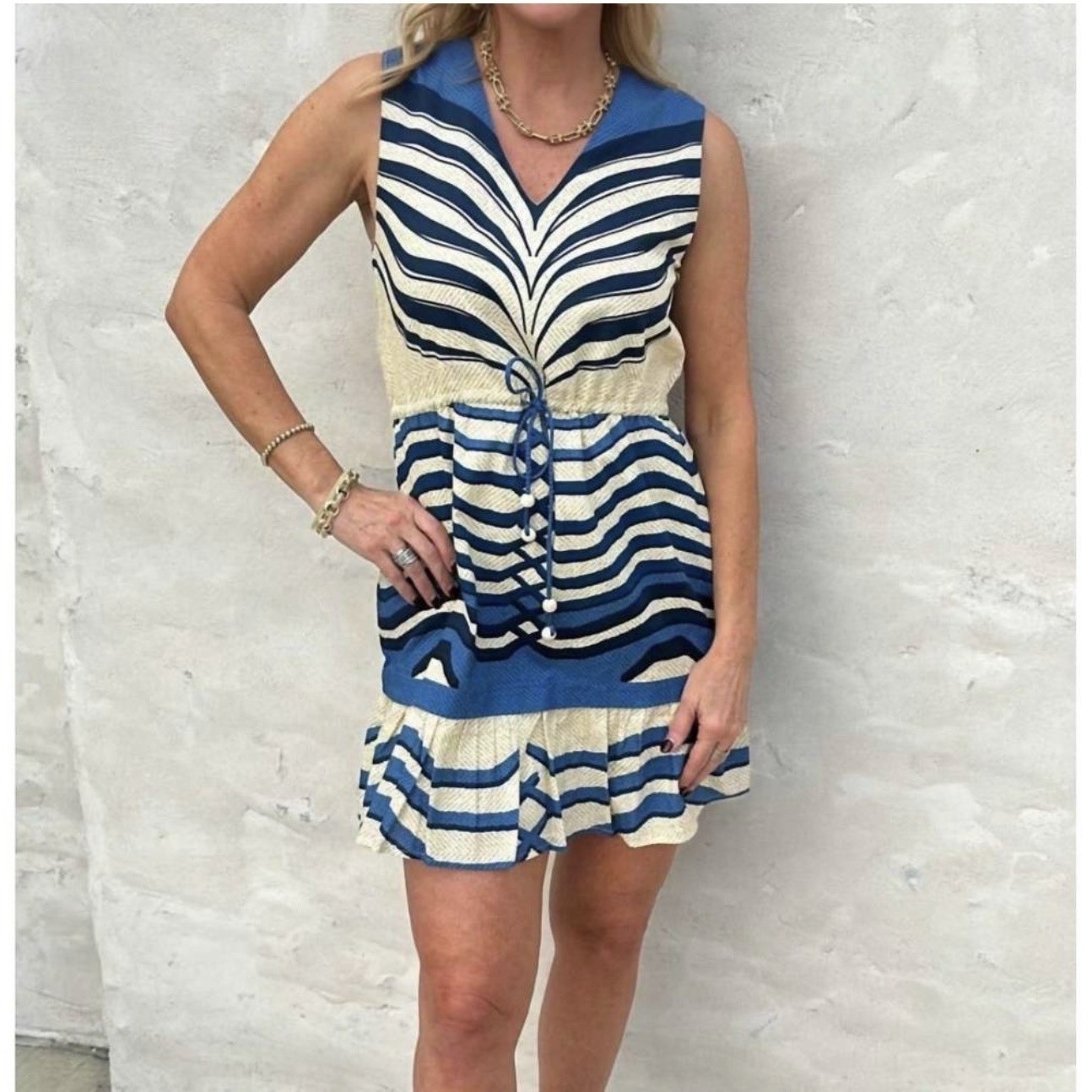 Anna Cate Tilly Dress In Azure Nwt Sz M Sleeveless Geometric Cotton Mini